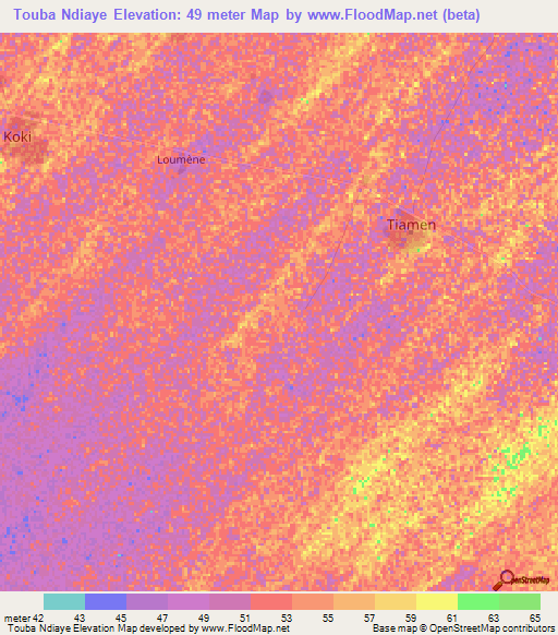 Touba Ndiaye,Senegal Elevation Map