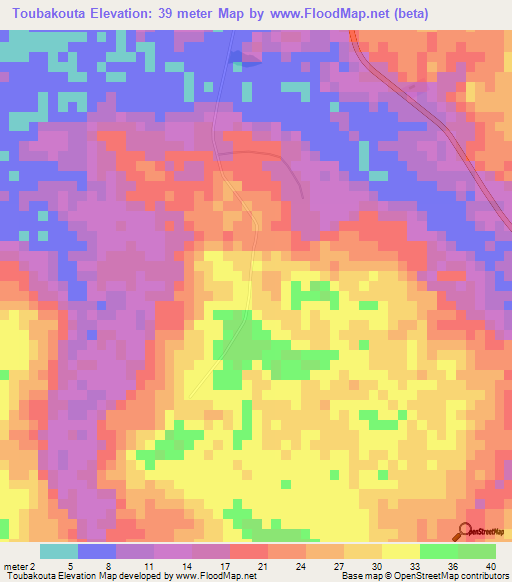 Toubakouta,Senegal Elevation Map