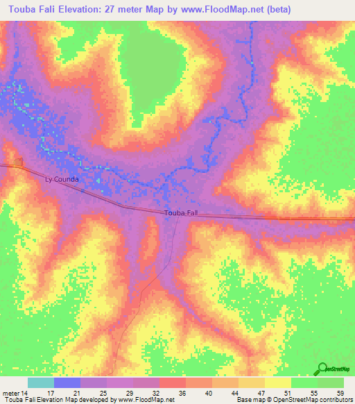 Touba Fali,Senegal Elevation Map