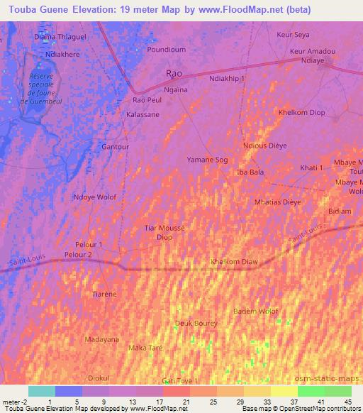 Touba Guene,Senegal Elevation Map