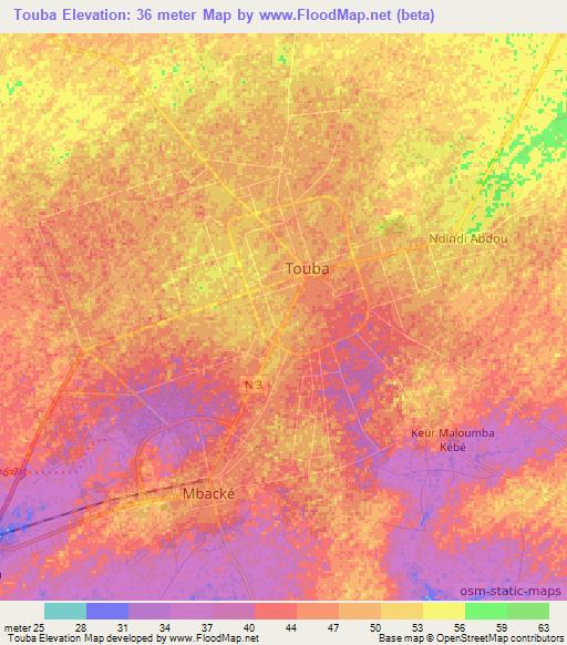 Touba,Senegal Elevation Map
