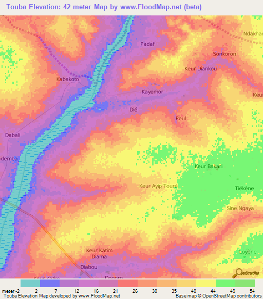 Touba,Senegal Elevation Map