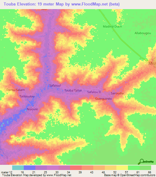 Touba,Senegal Elevation Map