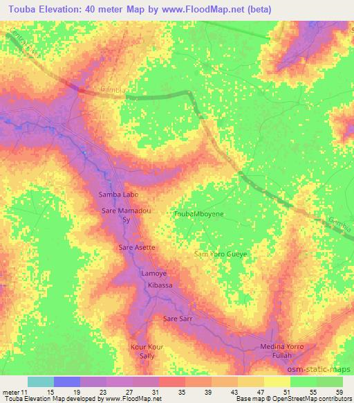 Touba,Senegal Elevation Map
