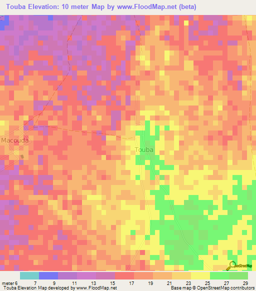 Touba,Senegal Elevation Map