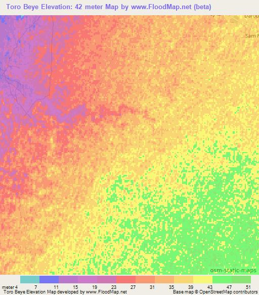 Toro Beye,Senegal Elevation Map