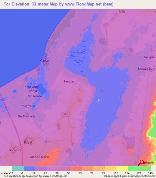 Tor,Senegal Elevation Map