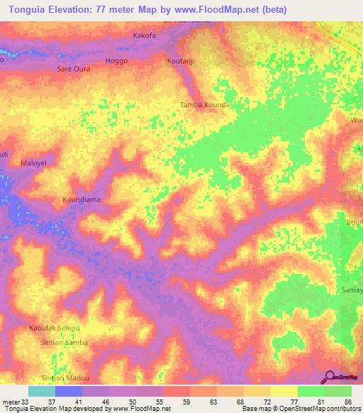Tonguia,Senegal Elevation Map