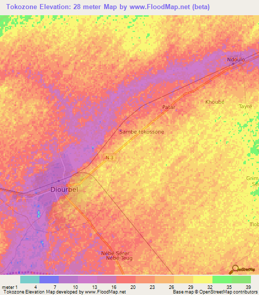 Tokozone,Senegal Elevation Map