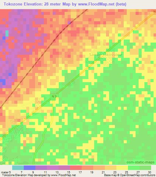 Tokozone,Senegal Elevation Map