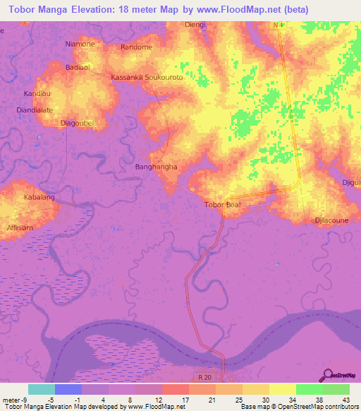 Tobor Manga,Senegal Elevation Map