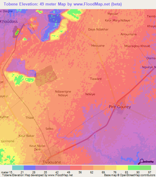 Tobene,Senegal Elevation Map