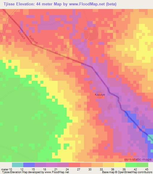 Tjisse,Senegal Elevation Map