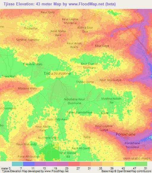 Tjisse,Senegal Elevation Map