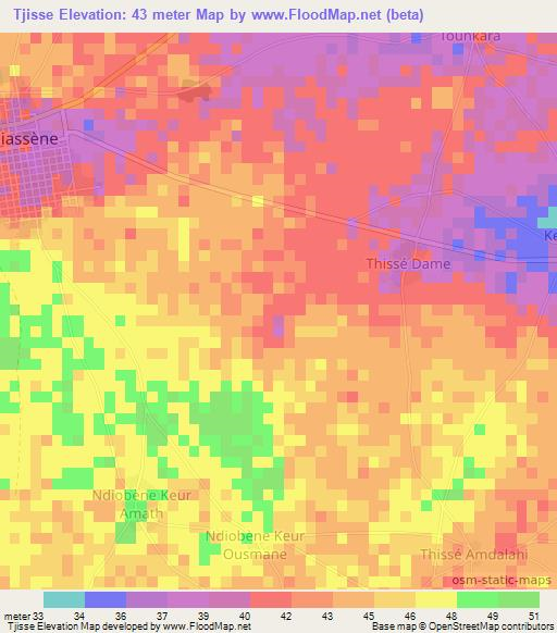 Tjisse,Senegal Elevation Map