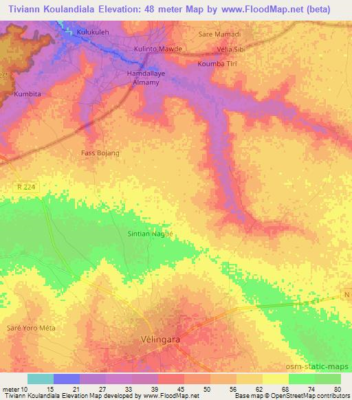 Tiviann Koulandiala,Senegal Elevation Map