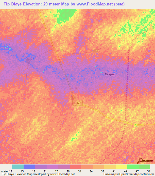Tip Diaye,Senegal Elevation Map