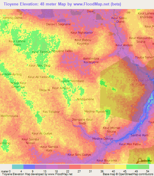 Tioyene,Senegal Elevation Map