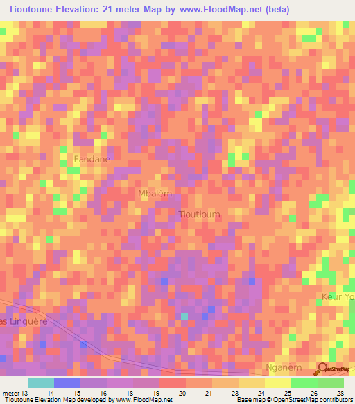 Tioutoune,Senegal Elevation Map