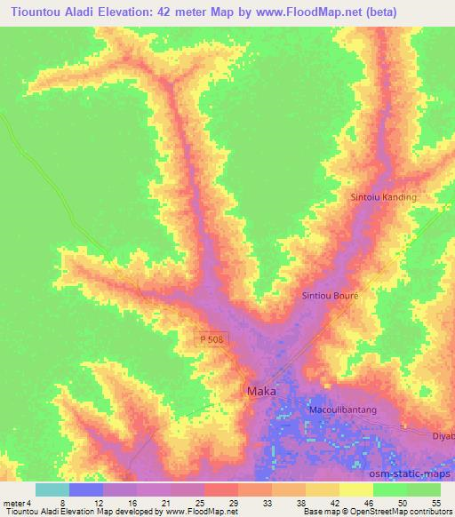 Tiountou Aladi,Senegal Elevation Map