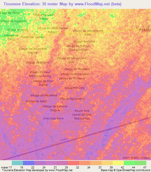 Tiounene,Senegal Elevation Map