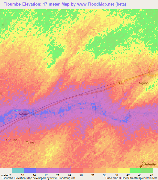 Tioumbe,Senegal Elevation Map