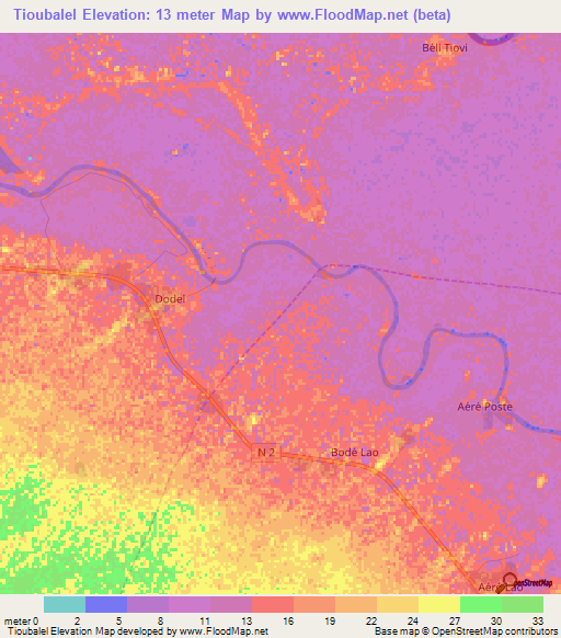 Tioubalel,Senegal Elevation Map