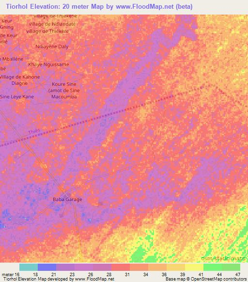 Tiorhol,Senegal Elevation Map