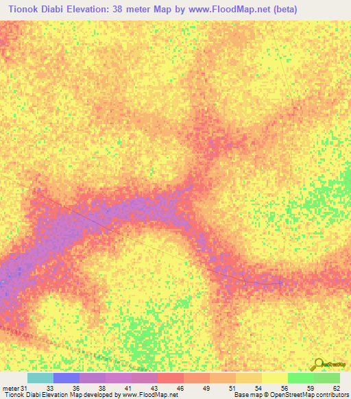 Tionok Diabi,Senegal Elevation Map