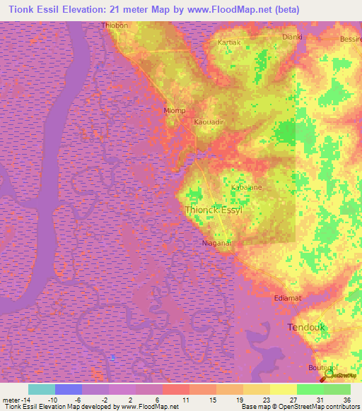 Tionk Essil,Senegal Elevation Map