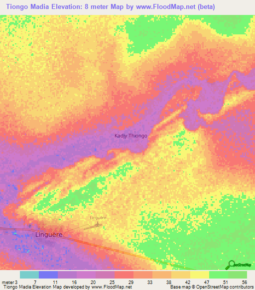 Tiongo Madia,Senegal Elevation Map