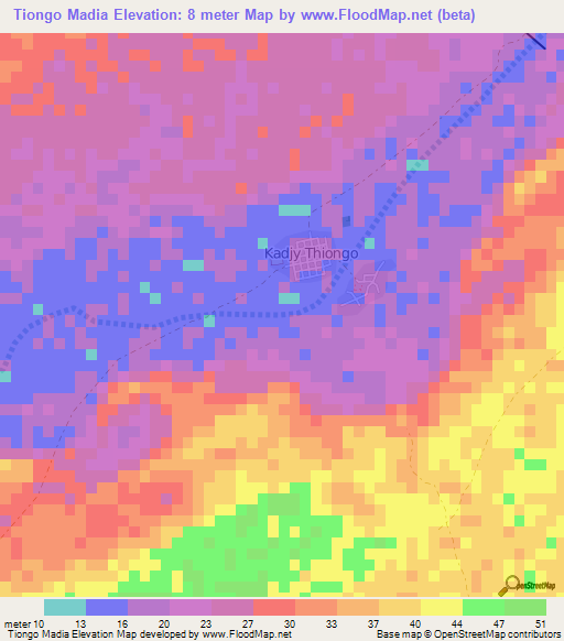 Tiongo Madia,Senegal Elevation Map