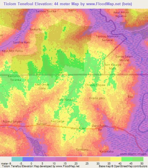 Tiolom Tenefoul,Senegal Elevation Map