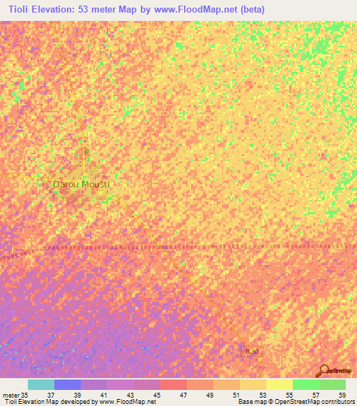Tioli,Senegal Elevation Map
