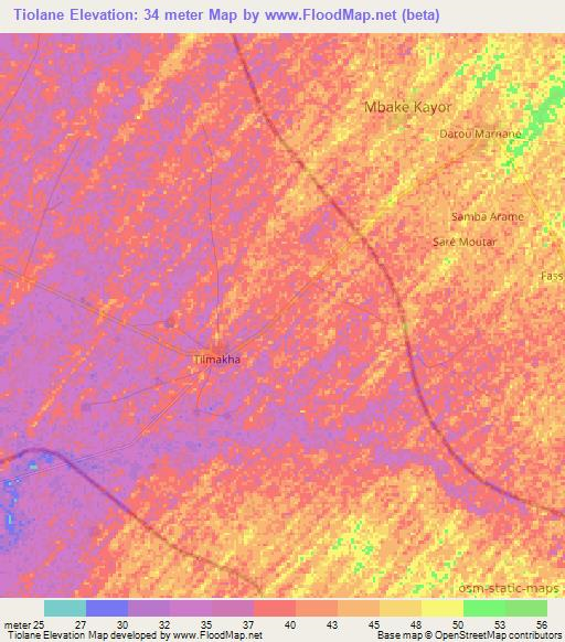 Tiolane,Senegal Elevation Map