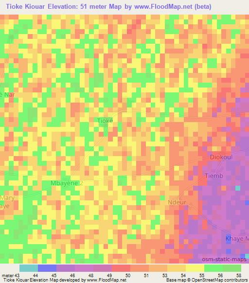 Tioke Kiouar,Senegal Elevation Map