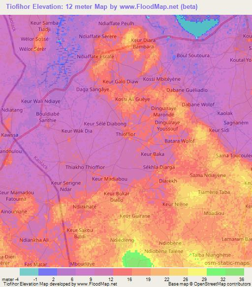 Tiofihor,Senegal Elevation Map