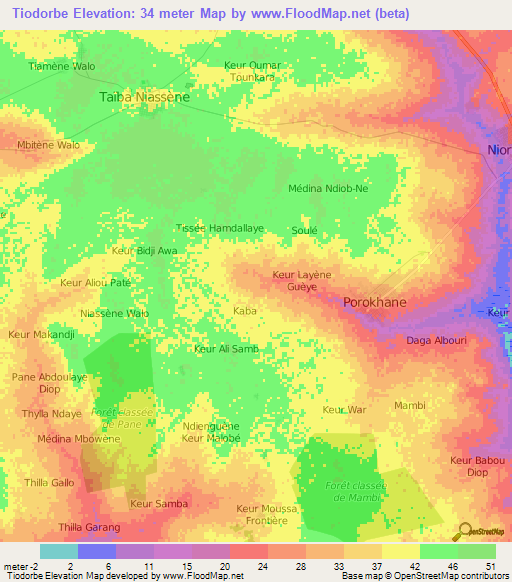 Tiodorbe,Senegal Elevation Map