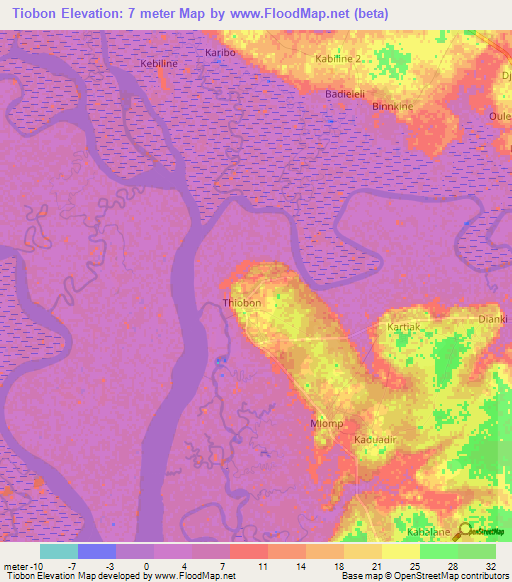 Tiobon,Senegal Elevation Map
