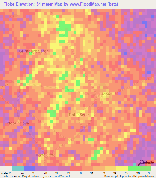 Tiobe,Senegal Elevation Map