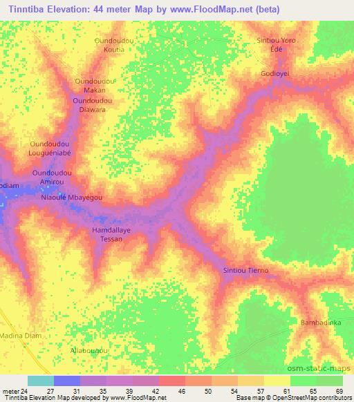 Tinntiba,Senegal Elevation Map