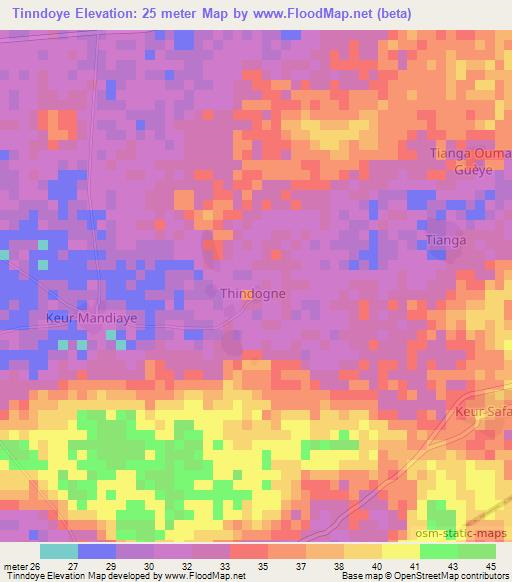 Tinndoye,Senegal Elevation Map