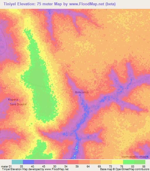 Tiniyel,Senegal Elevation Map