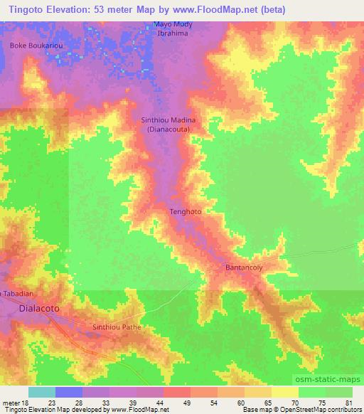 Tingoto,Senegal Elevation Map