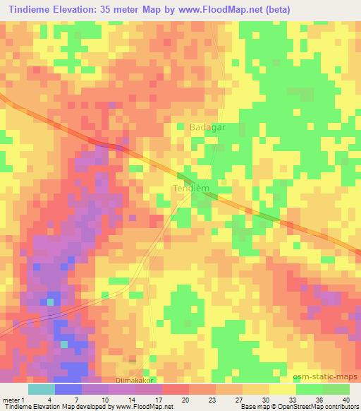 Tindieme,Senegal Elevation Map