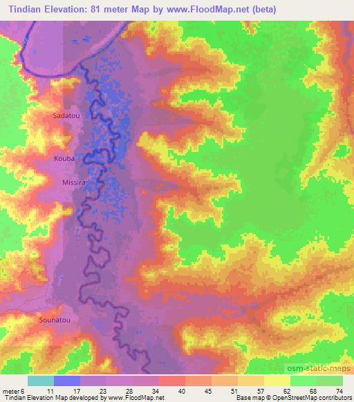 Tindian,Senegal Elevation Map