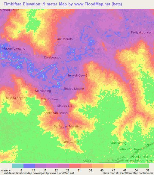 Timbifara,Senegal Elevation Map