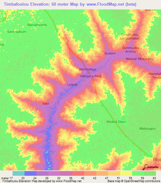 Timbafoulou,Senegal Elevation Map