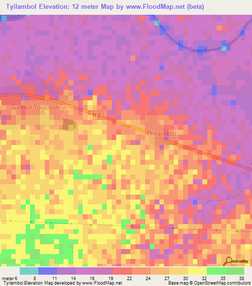 Tyilambol,Senegal Elevation Map