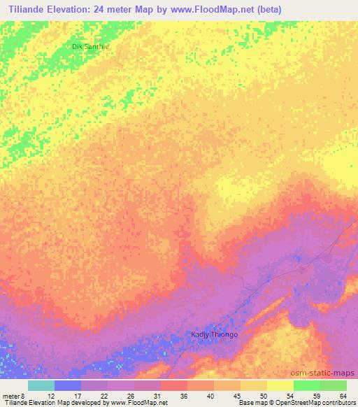 Tiliande,Senegal Elevation Map